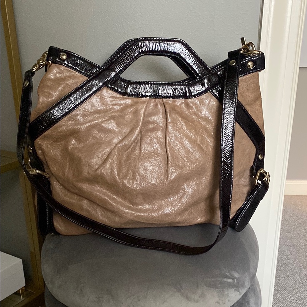 Leather handbag with strap